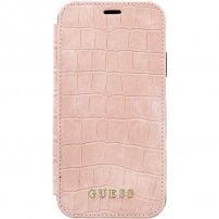Guess flip cover tok krokodil bőr dizájnnal iPhone XR - rózsaszín