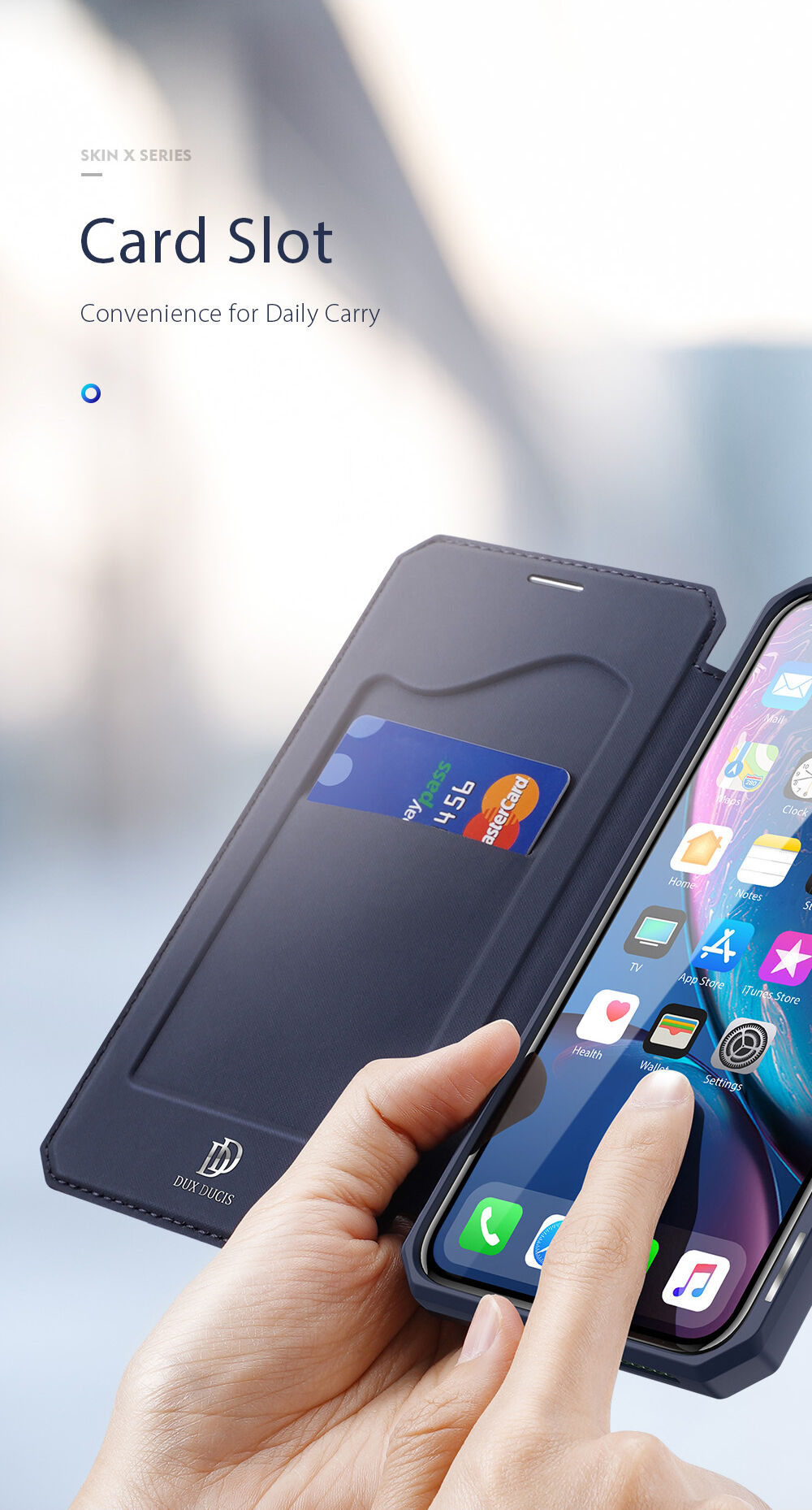 Dux Ducis flip cover tok kártyatartóval - iPhone XR - rózsaszín