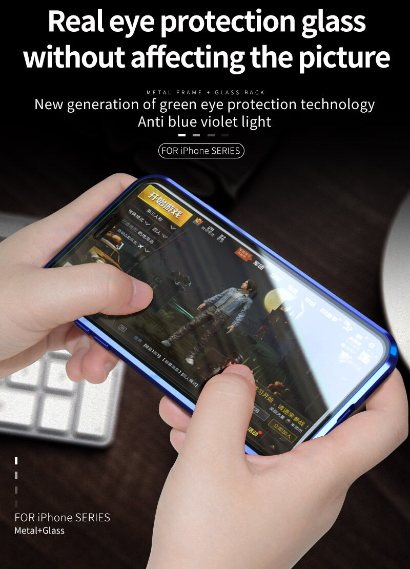 Tok fém kerettel és anti-blue-ray edzett üveggel elöl és hátul iPhone X / XS - arany