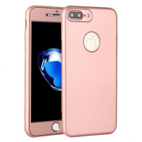 Szilikonos tok iPhone 8 Plus / 7 Plus készülékre 360° védelemmel - elülső és hátsó részt is védi - rózsaszín-atany (Rose Gold)