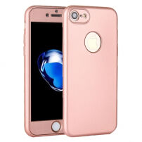 Szilikonos tok iPhone 8 / 7 készülékre 360° védelemmel - elülső és hátsó részt is védi - rózsaszín-arany (Rose Gold)