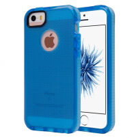 Félig átlátszó védőtok iPhone 5 / 5S / SE (2016) készülékre textil mintával - kék
