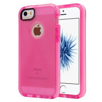 Félig átlátszó védőtok iPhone 5 / 5S / SE (2016) készülékre textil mintával - rózsaszín