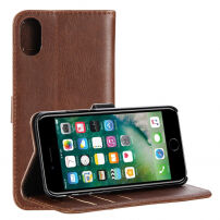 CRAZY HORSE tok állvánnyal és okmánytartó rekeszekkel Apple iPhone XS / iPhone X készülékre - kávészín