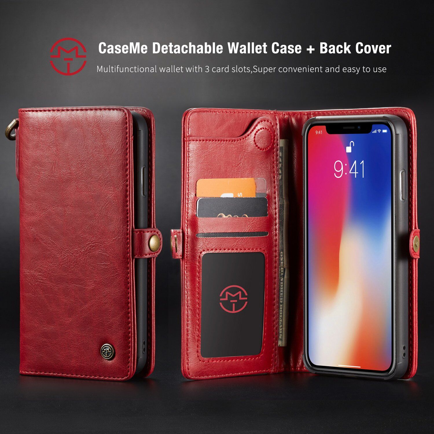 CASEME 2 az egyben levehető tok iPhone XS Max - piros