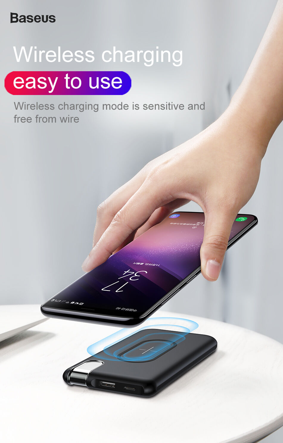 BASEUS külső akkumulátor / power bank 10000mAh vezeték nélküli töltővel - fekete