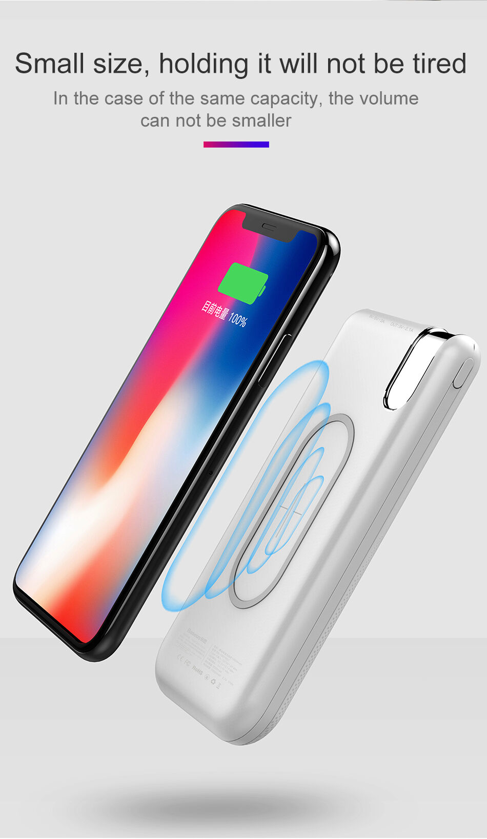 BASEUS külső akkumulátor / power bank 10000mAh vezeték nélküli töltővel - fekete