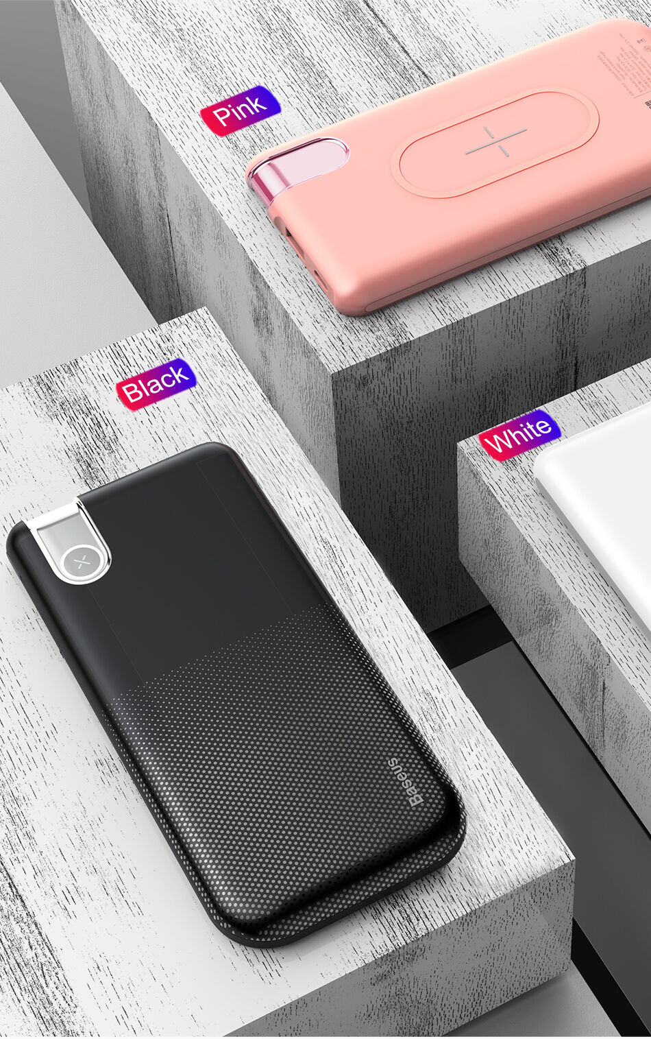 BASEUS külső akkumulátor / power bank 10000mAh vezeték nélküli töltővel - fekete