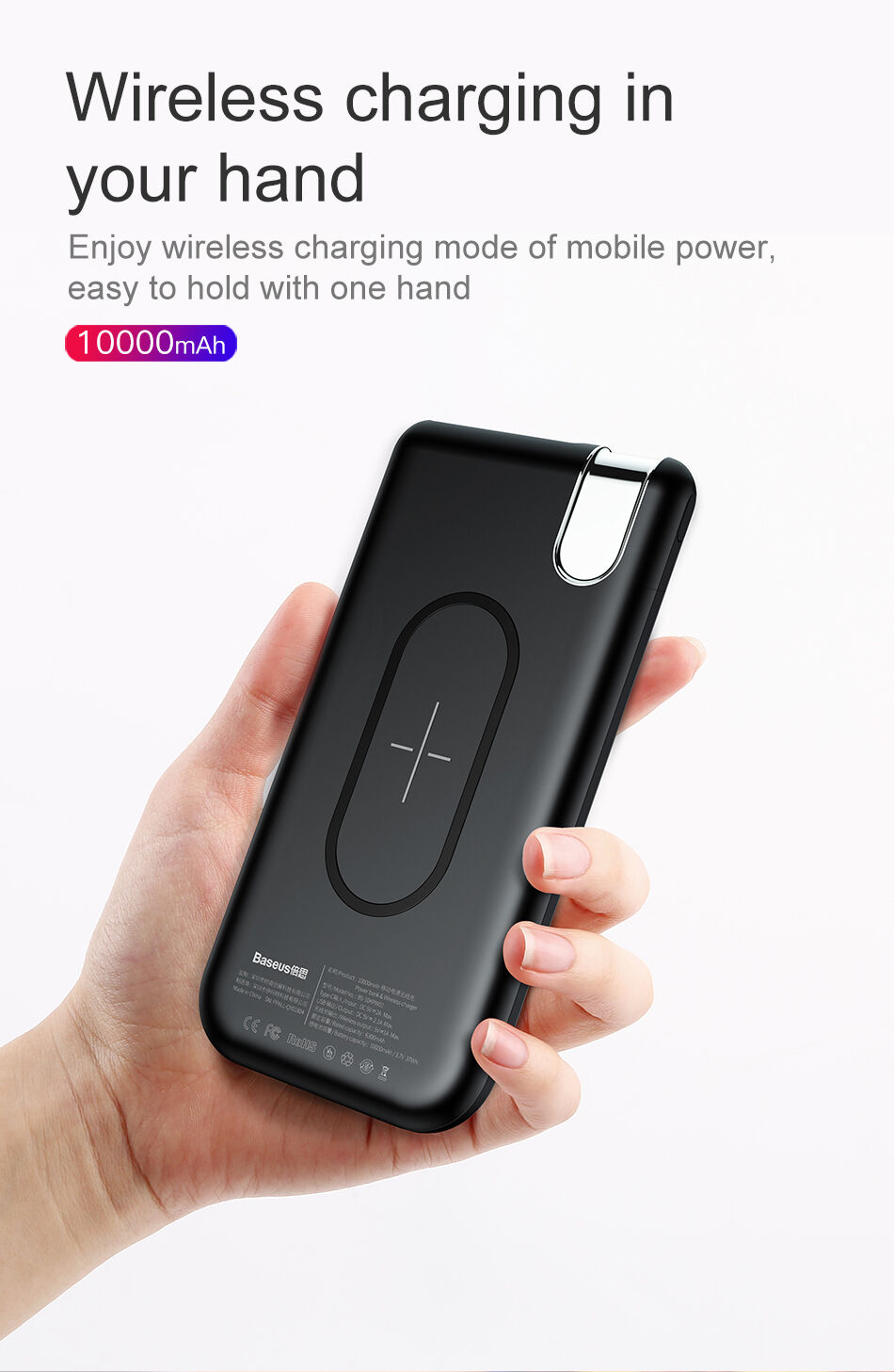 BASEUS külső akkumulátor / power bank 10000mAh vezeték nélküli töltővel - fekete
