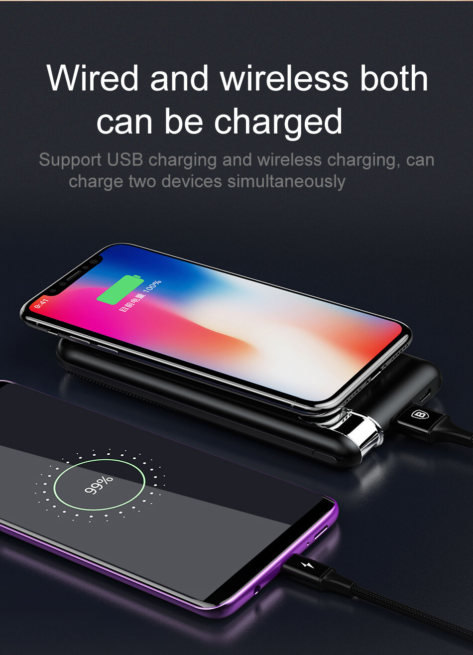 BASEUS külső akkumulátor / power bank 10000mAh vezeték nélküli töltővel - fekete