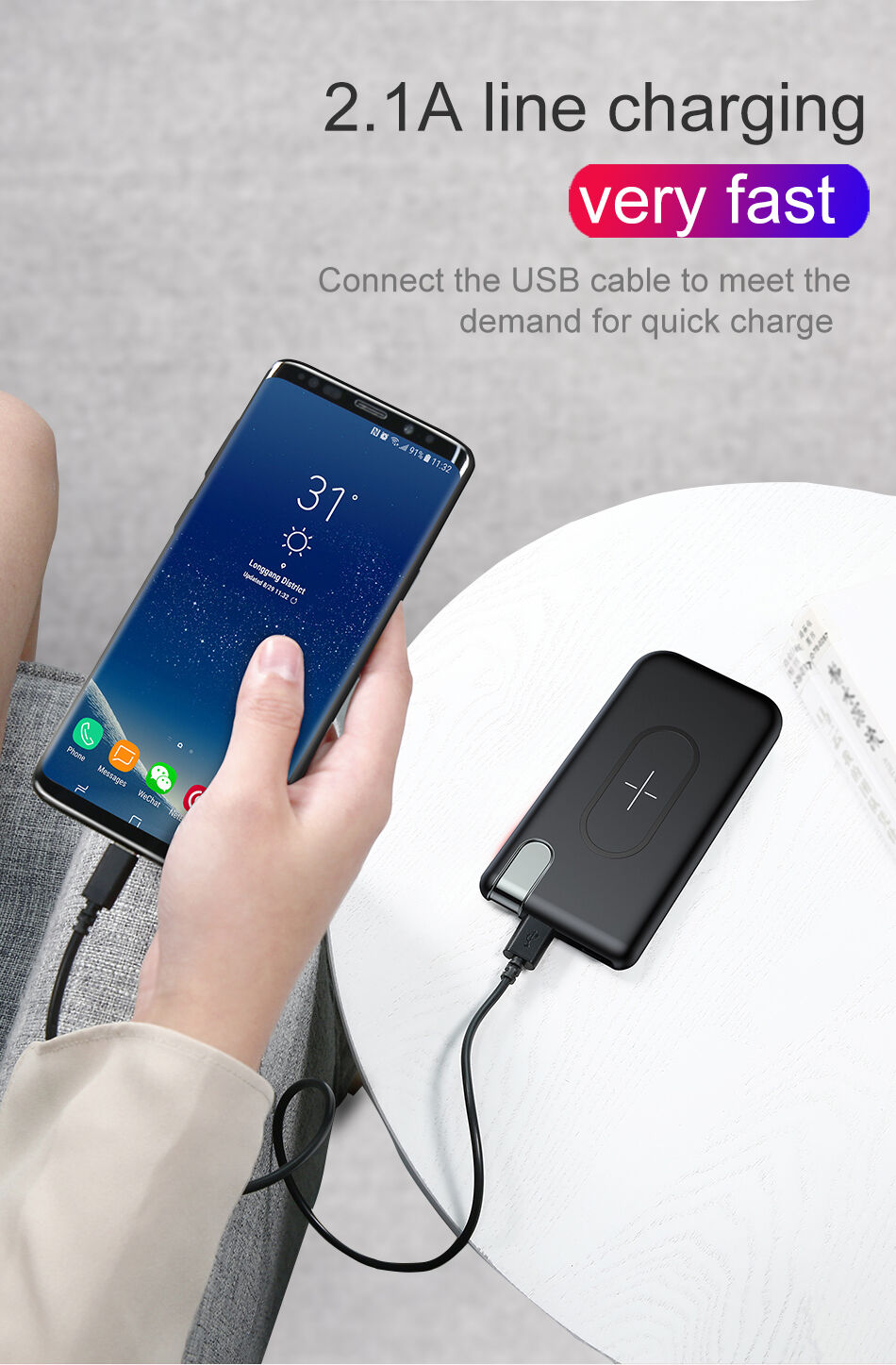 BASEUS külső akkumulátor / power bank 10000mAh vezeték nélküli töltővel - fekete