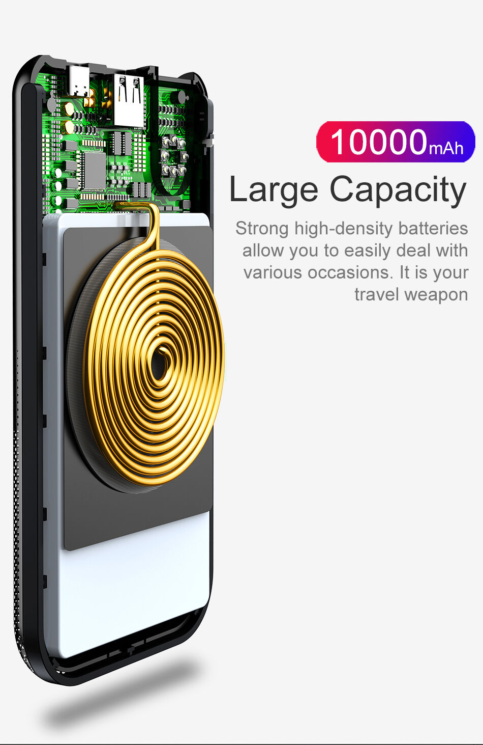 BASEUS külső akkumulátor / power bank 10000mAh vezeték nélküli töltővel - fekete