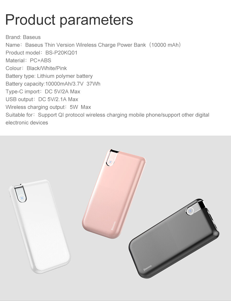 BASEUS külső akkumulátor / power bank 10000mAh vezeték nélküli töltővel - fekete