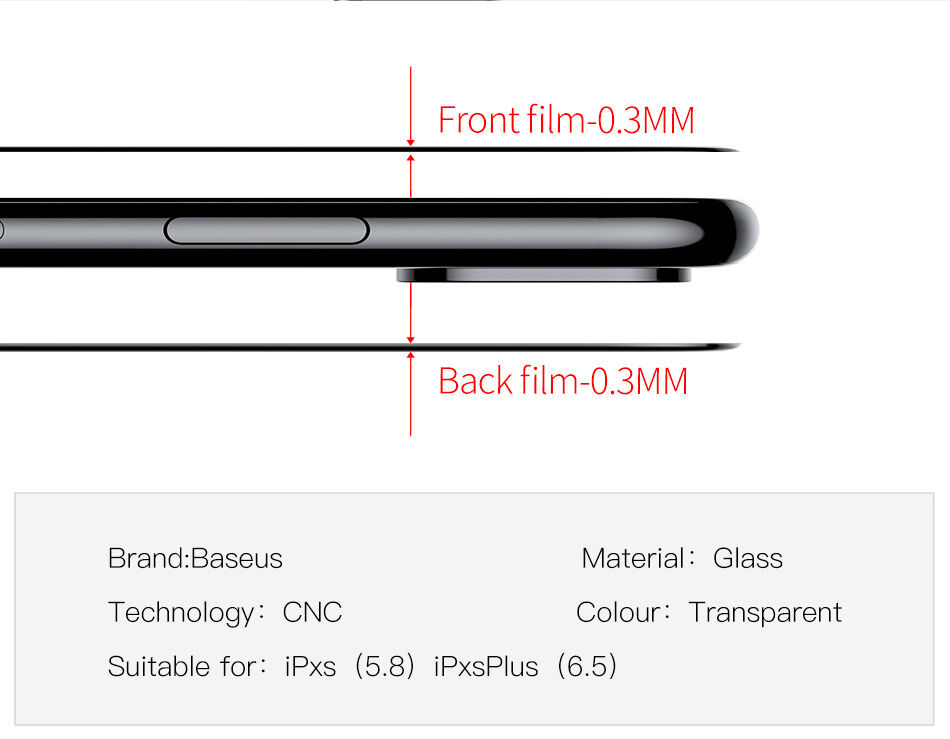 BASEUS edzett üveg (Tempered Glass) első és hátsó oldalra iPhone XS Max