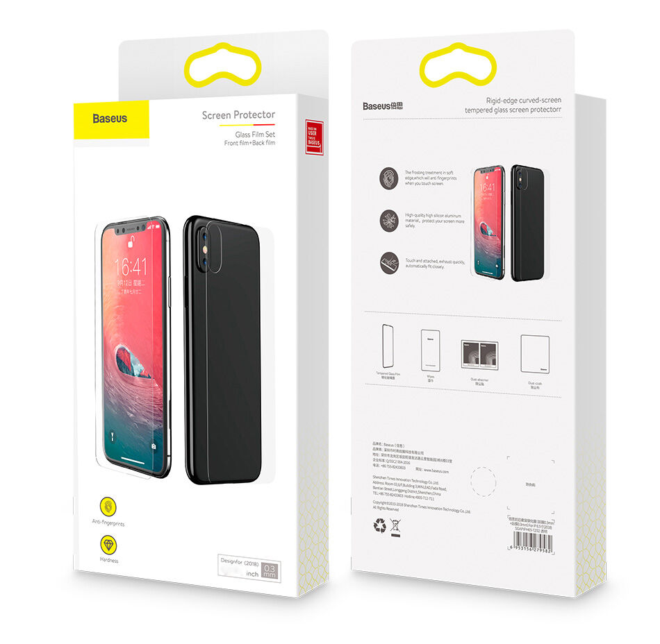 BASEUS edzett üveg (Tempered Glass) első és hátsó oldalra iPhone XS Max BASEUS edzett üveg (Tempered Glass) első és hátsó oldalra iPhone XS Max