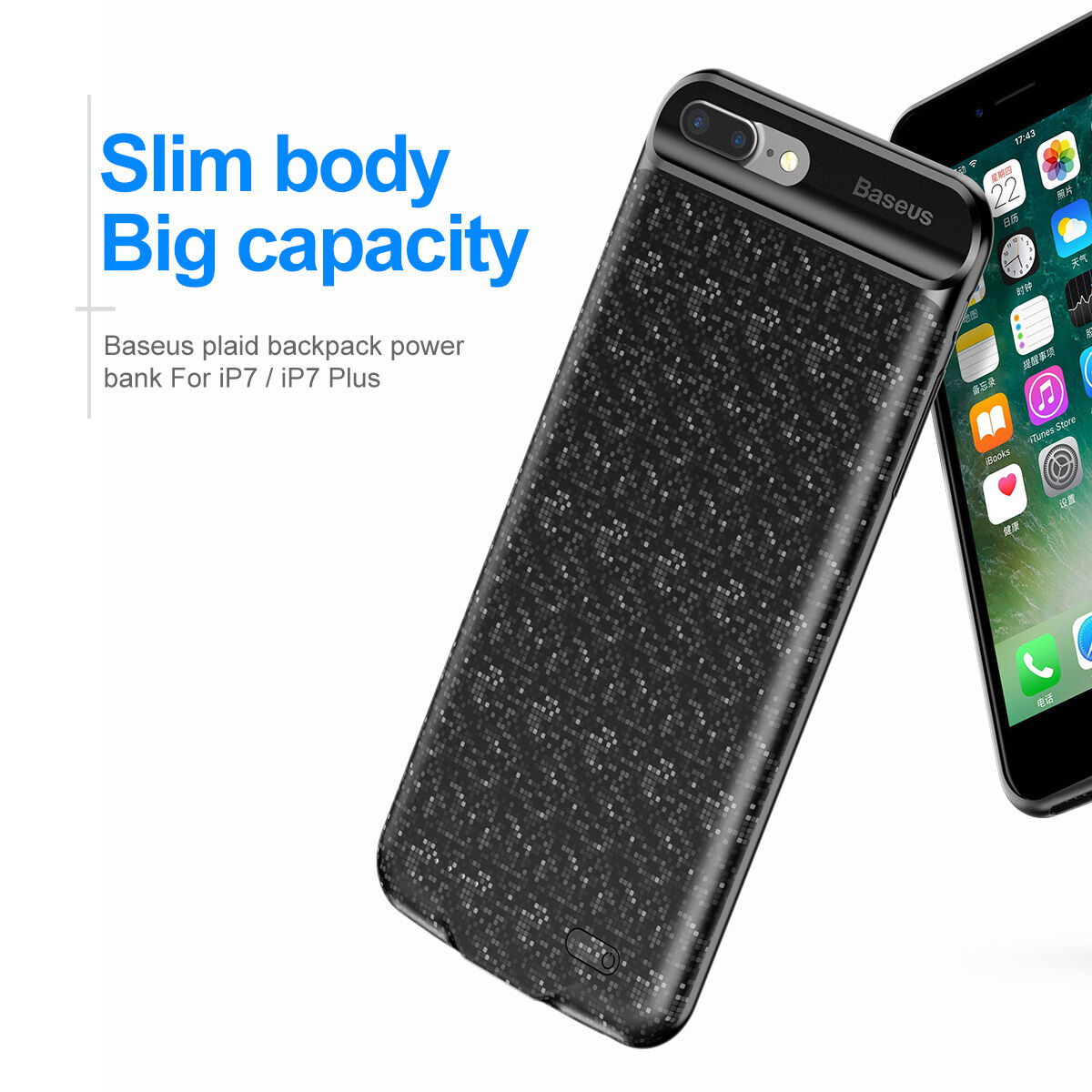 BASEUS dizájnos tok 5000mAh elemmel Apple iPhone SE (2020/2022) / 8 / 7 - krémszínű