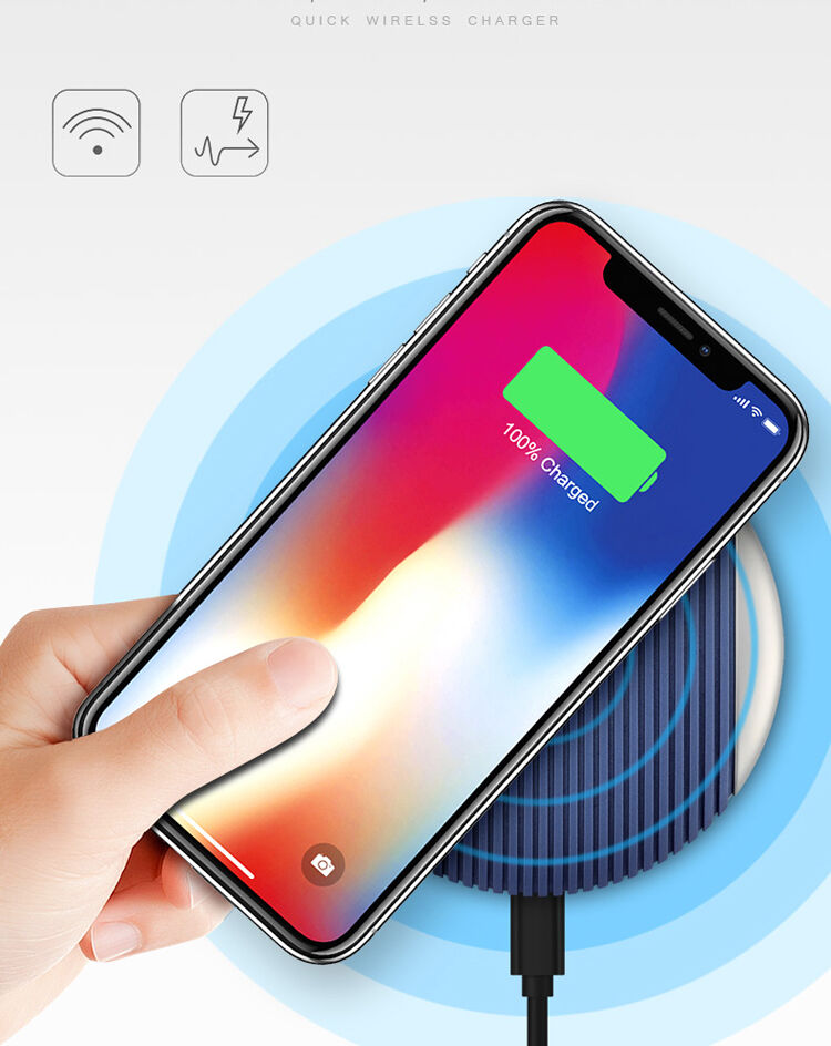 Vezeték nélküli QI töltő csúszásgátló felülettel Apple iPhone - kék / ezüst