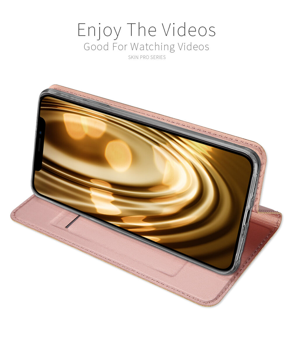 DUX DUCIS tok állvánnyal és okmánytartó rekeszekkel Apple iPhone XS / iPhone X készülékre - rózsaszín-arany