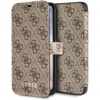 Guess flip cover műbőr borító logóval - iPhone X / XS - barna