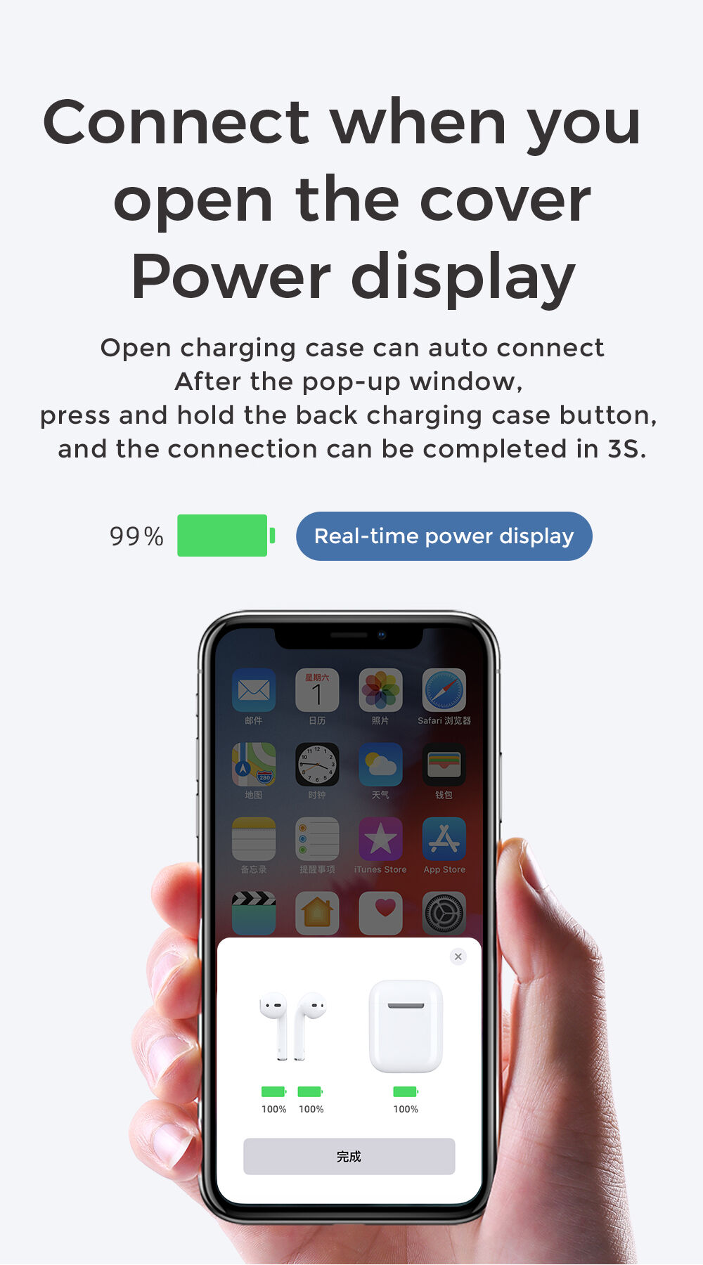 Vezeték nélküli fülhallgató vezeték nélküli töltéssel - Apple készülék - fekete