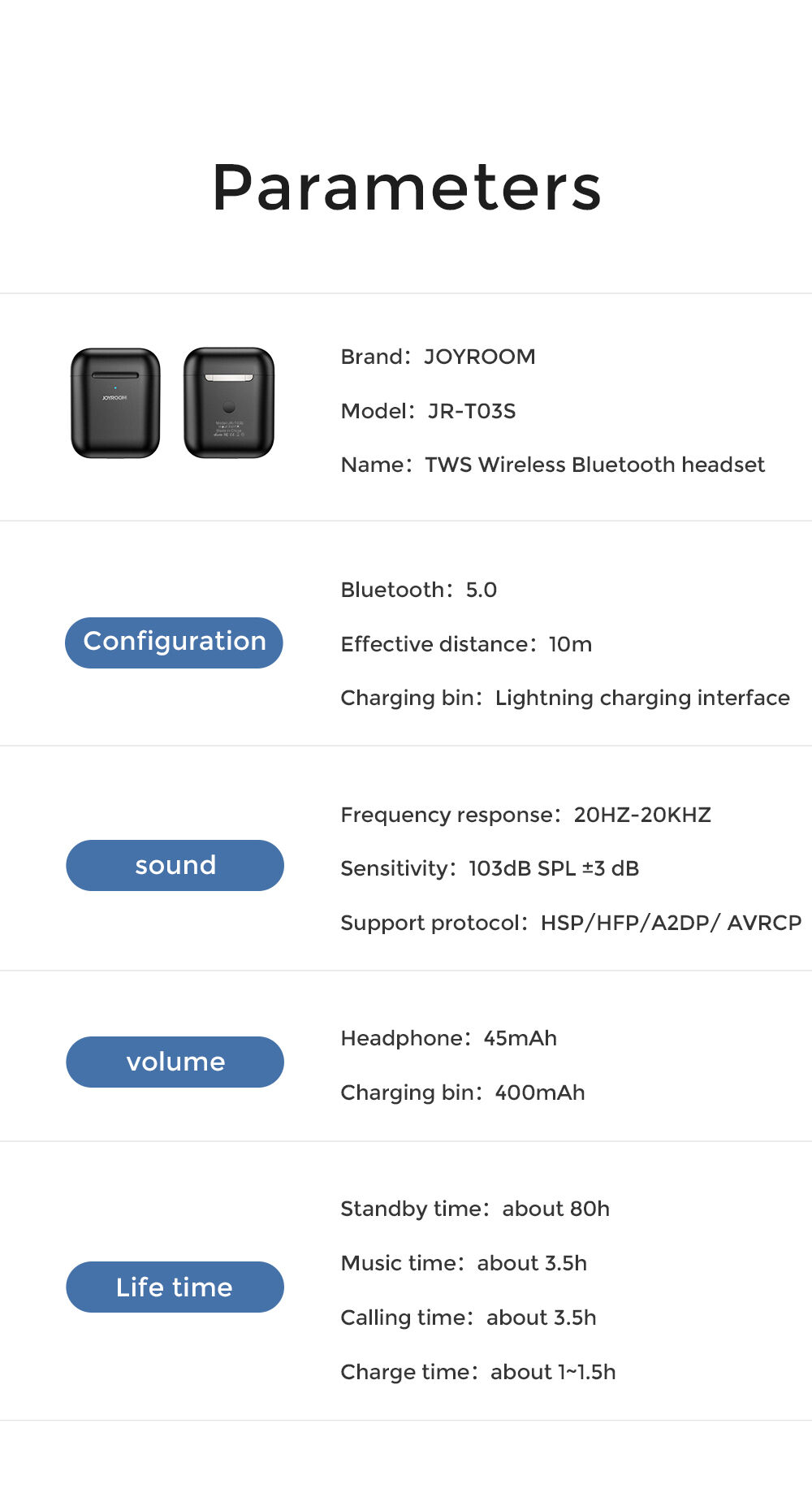 Vezeték nélküli fülhallgató vezeték nélküli töltéssel - Apple készülék - fekete