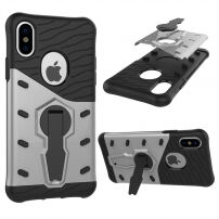Szuper tartós tok állvánnyal iPhone XS / iPhone X készülékre - ezüst