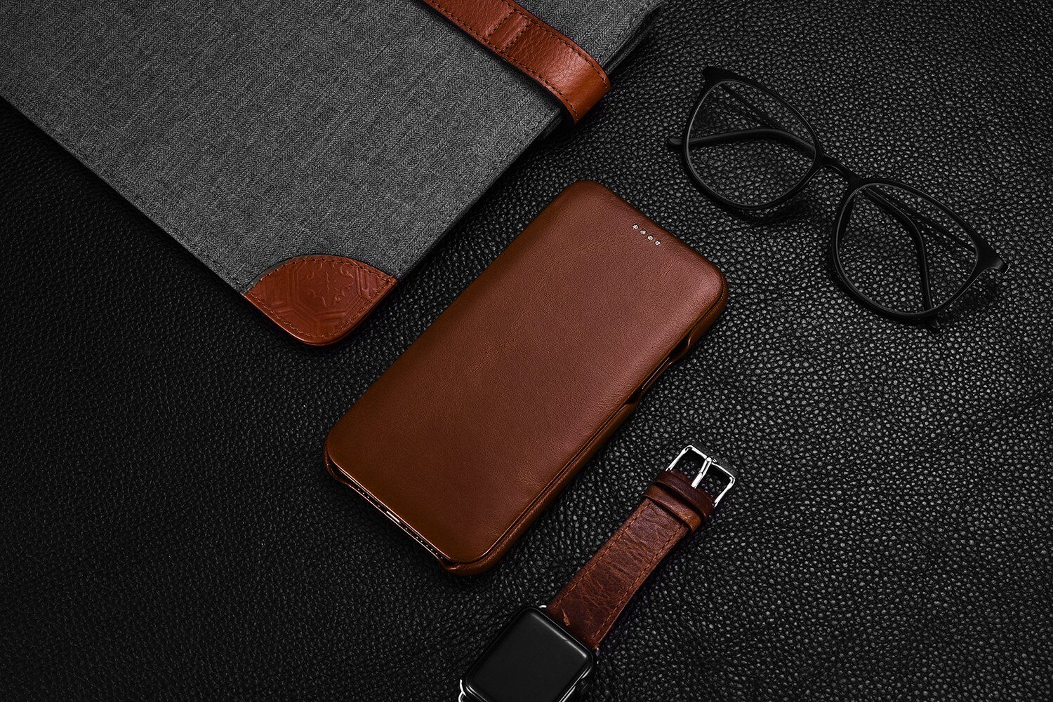 Icarer bőr flip cover borító - iPhone 11 - kakaóbarna