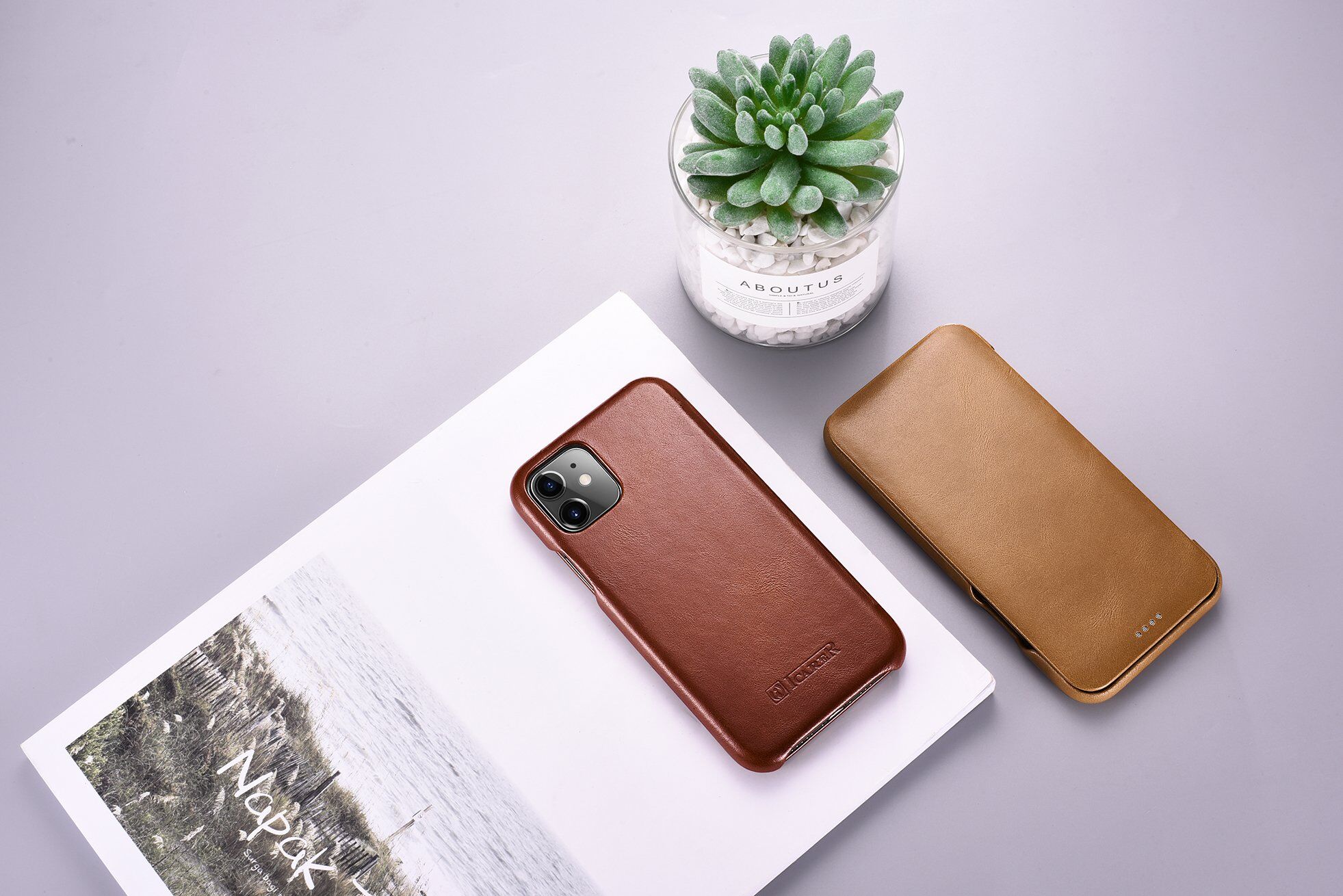 Icarer bőr flip cover borító - iPhone 11 - kakaóbarna