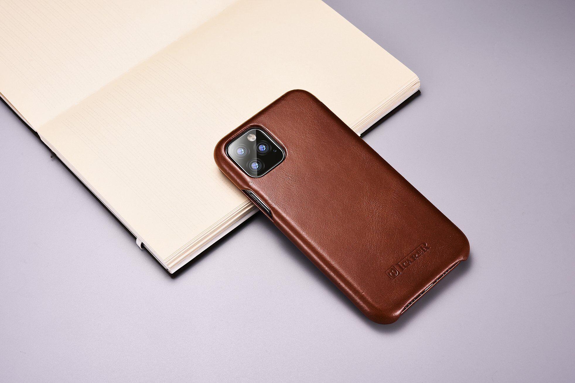 Icarer bőr flip cover borító - iPhone 11 Pro Max - kakaóbarna