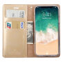 MERCURY bőr tok okmányok elhelyezésére kialakított rekesszel és állvánnyal iPhone XS / iPhone X készülékhez - arany