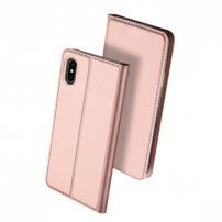 DUX DUCIS tok állvánnyal és okmánytartó rekeszekkel Apple iPhone XS / iPhone X készülékre - rózsaszín-arany