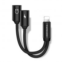 POFAN redukció lightning konektorból a fülhallgató és a töltő egyidejű használatára iPhone / iPad készülékre - 12 cm - fekete