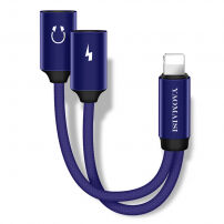 POFAN redukció lightning konektorból a fülhallgató és a töltő egyidejű használatára iPhone / iPad készülékre - 12 cm - sötétkék