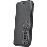 Audi eredeti flip cover PU műbőr tok logóval - iPhone XS Max - fekete