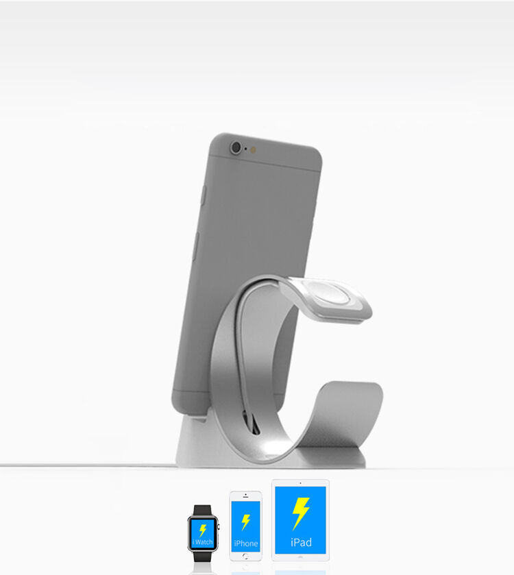 Elegáns alumínium állvány / dokkoló állomás - Apple Watch / iPhone - ezüst