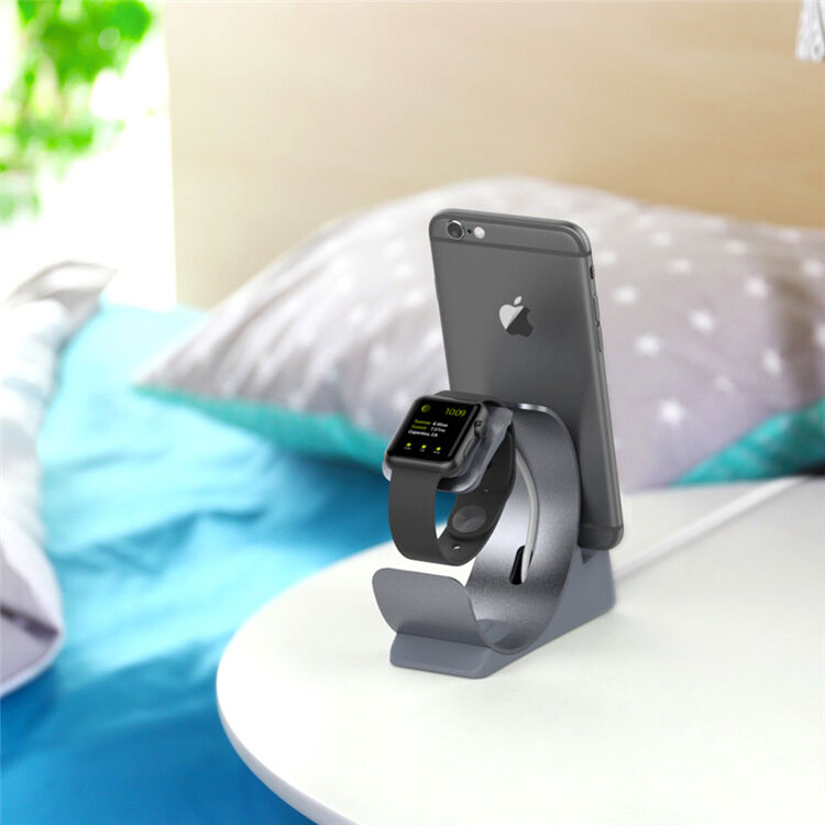 Elegáns alumínium állvány / dokkoló állomás - Apple Watch / iPhone - ezüst