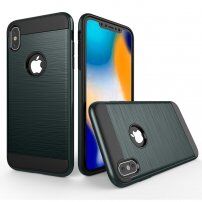 Tartós tok - iPhone XS Max - hasított bőr textúra - sötétkék