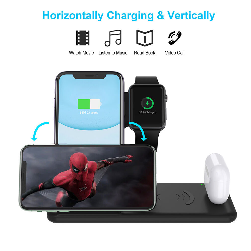 Q20 4 az 1-ben összecsukható vezeték nélküli állvány iPhone / Apple Watch / AirPods készülékekhez Lightning csatlakozóval - 15W - fehér