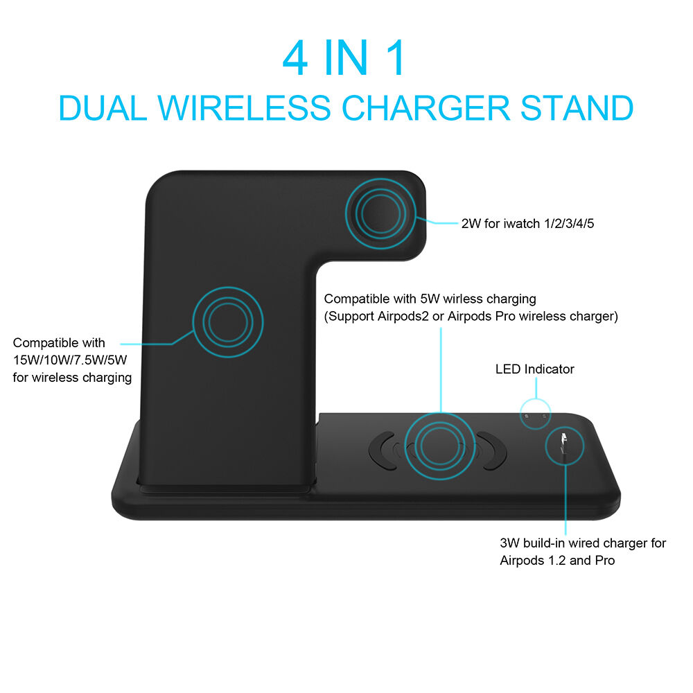 Q20 4 az 1-ben összecsukható vezeték nélküli állvány iPhone / Apple Watch / AirPods készülékekhez Lightning csatlakozóval - 15W - fehér