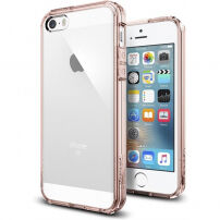 Spigen ultravékony edzett tok Apple iPhone SE (2016) / 5S / 5 - átlátszó, rózsaszín kerettel