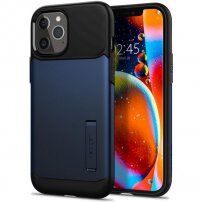 Spigen Slim Armor tok állvánnyal - iPhone 12 Pro Max - sötétkék