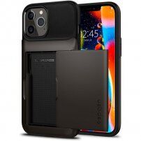 Spigen Slim Armor Wallet tok praktikus rekesszel - iPhone 12 Pro Max - sötétszürke