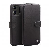 Qialino bőr flip cover borító - iPhone 12 / 12 Pro - fekete