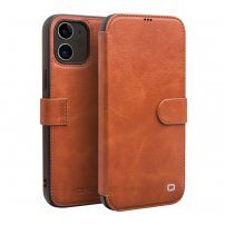 Qialino bőr flip cover borító - iPhone 12 / 12 Pro - barna
