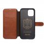 Qialino bőr flip cover borító - iPhone 12 / 12 Pro - barna