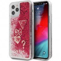 Guess Liquid Glitter Charms tok - iPhone 12 Pro Max - málnaszínű