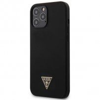 Guess Silicone Metal Triangle tok - iPhone 12 Pro Max - fekete