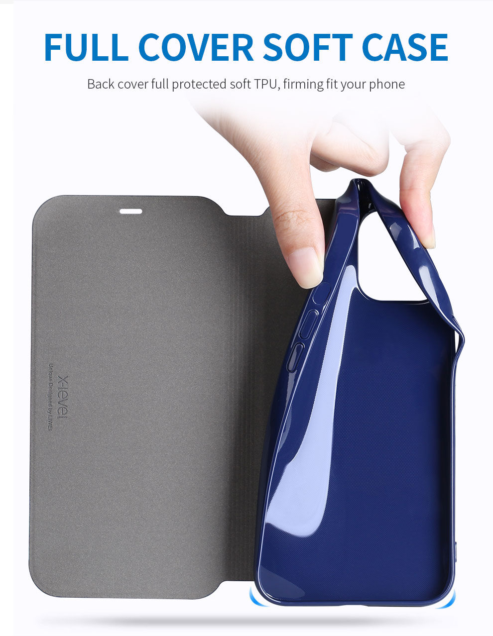 X-Level bőr flip cover borító állvánnyal - iPhone 12 / 12 Pro - kék