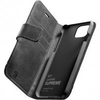 Cellularline Supreme bőr flip cover borító - iPhone 12 mini - fekete