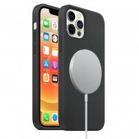 Szilikon tok Magsafe töltéstámogatással - iPhone 12 / 12 Pro - fekete